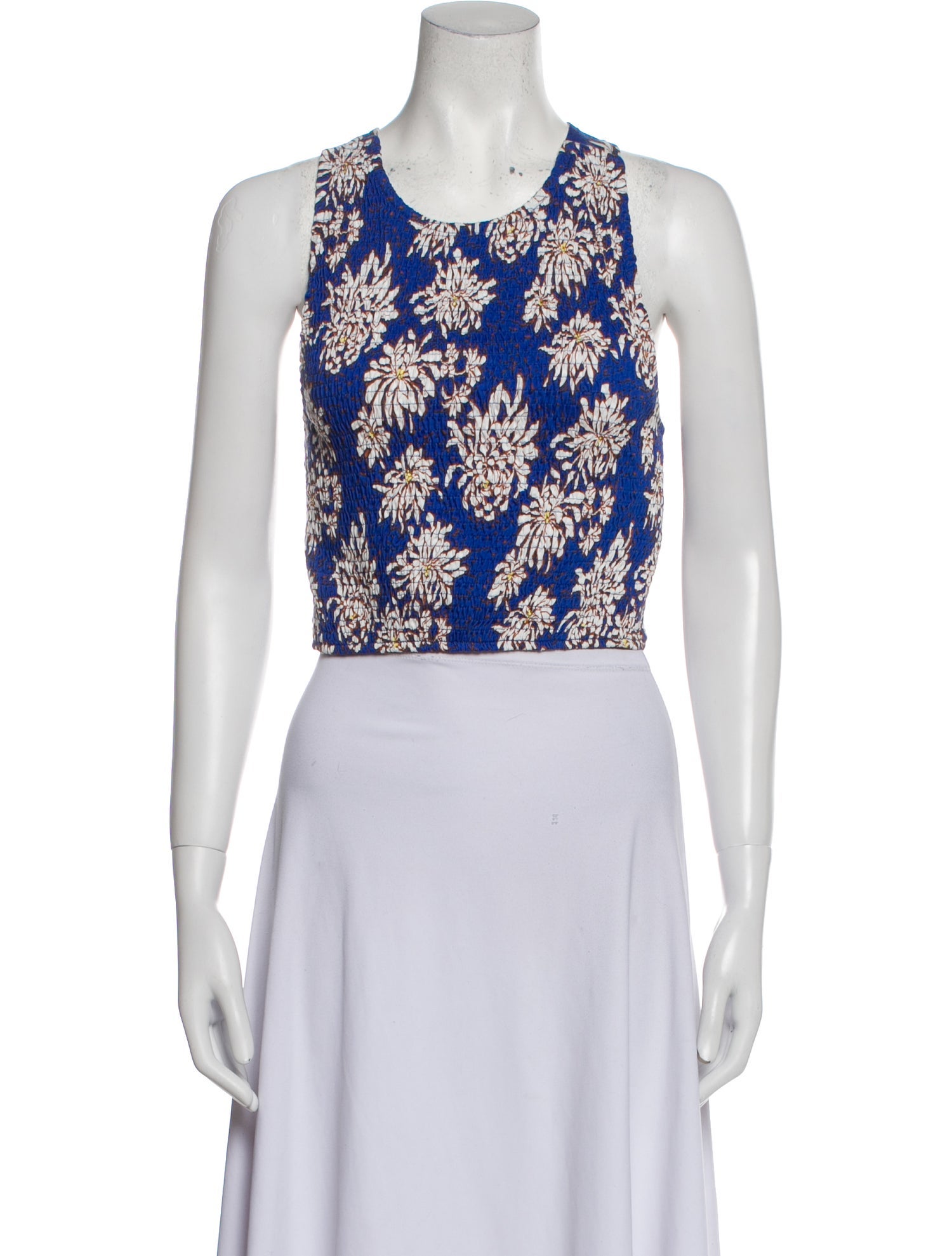 ME+EM Floral Print Scoop Neck Crop Top