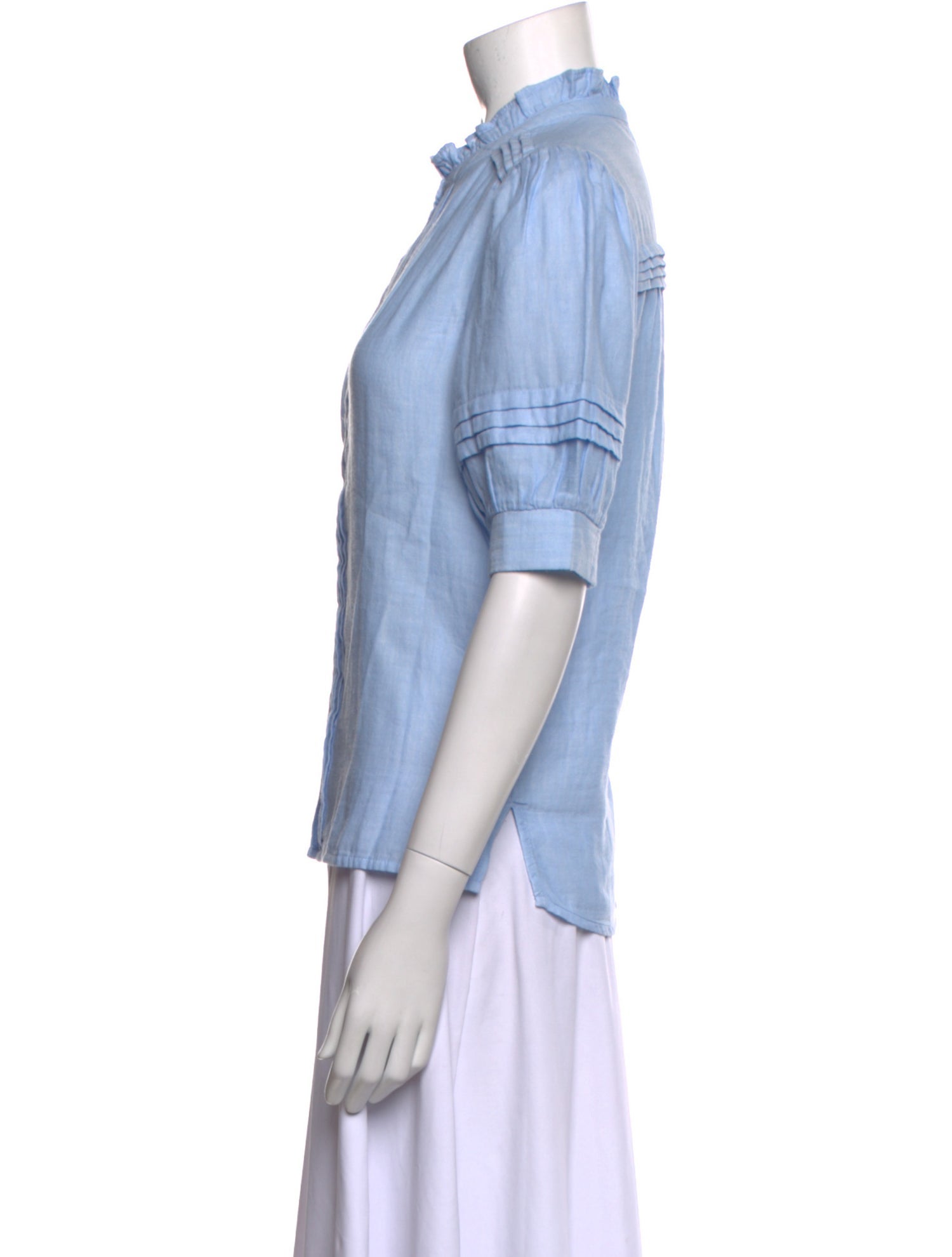 ME+EM Mock Neck Short Sleeve Button-Up Top