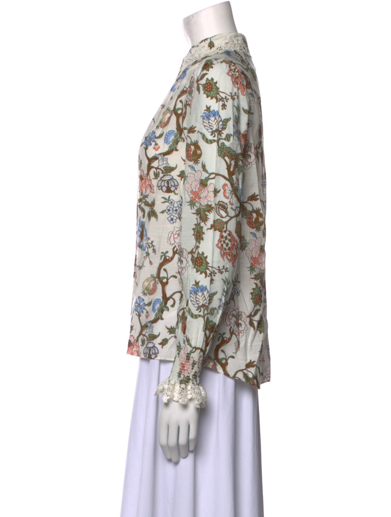 ME+EM Floral Print Mock Neck Blouse