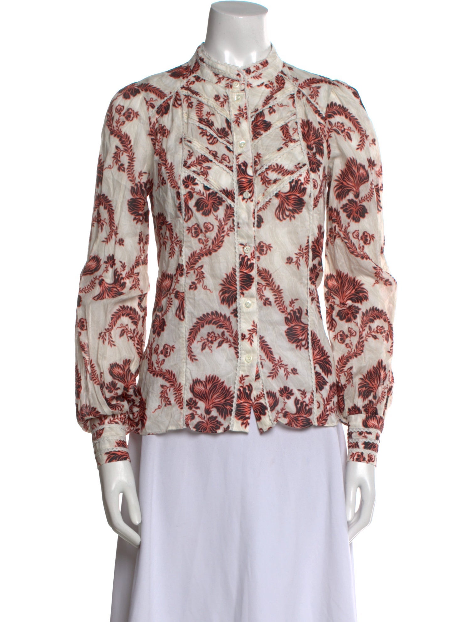 ME+EM Floral Print Mock Neck Blouse