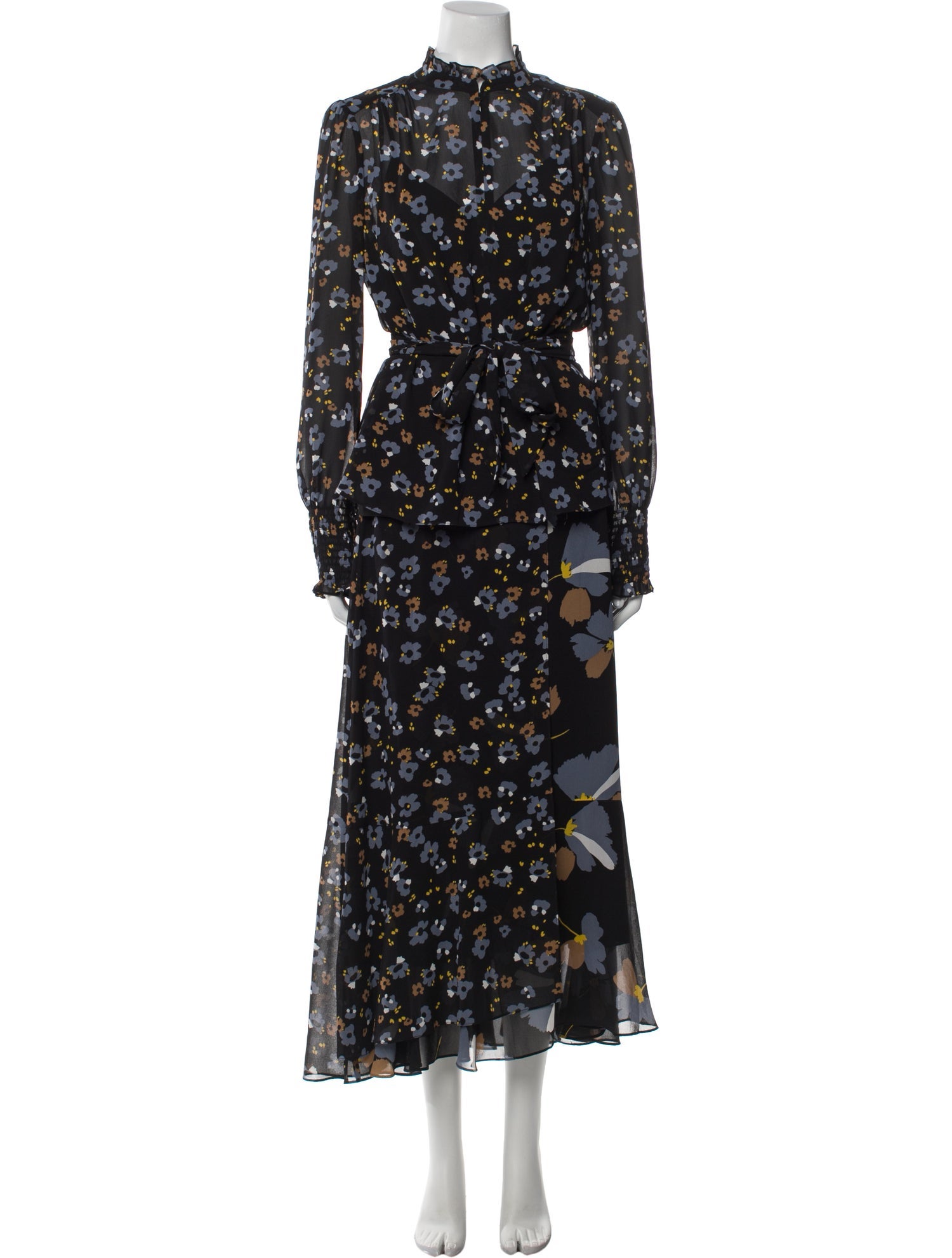 ME+EM Floral Print Ruffle Embellishment Skirt Set