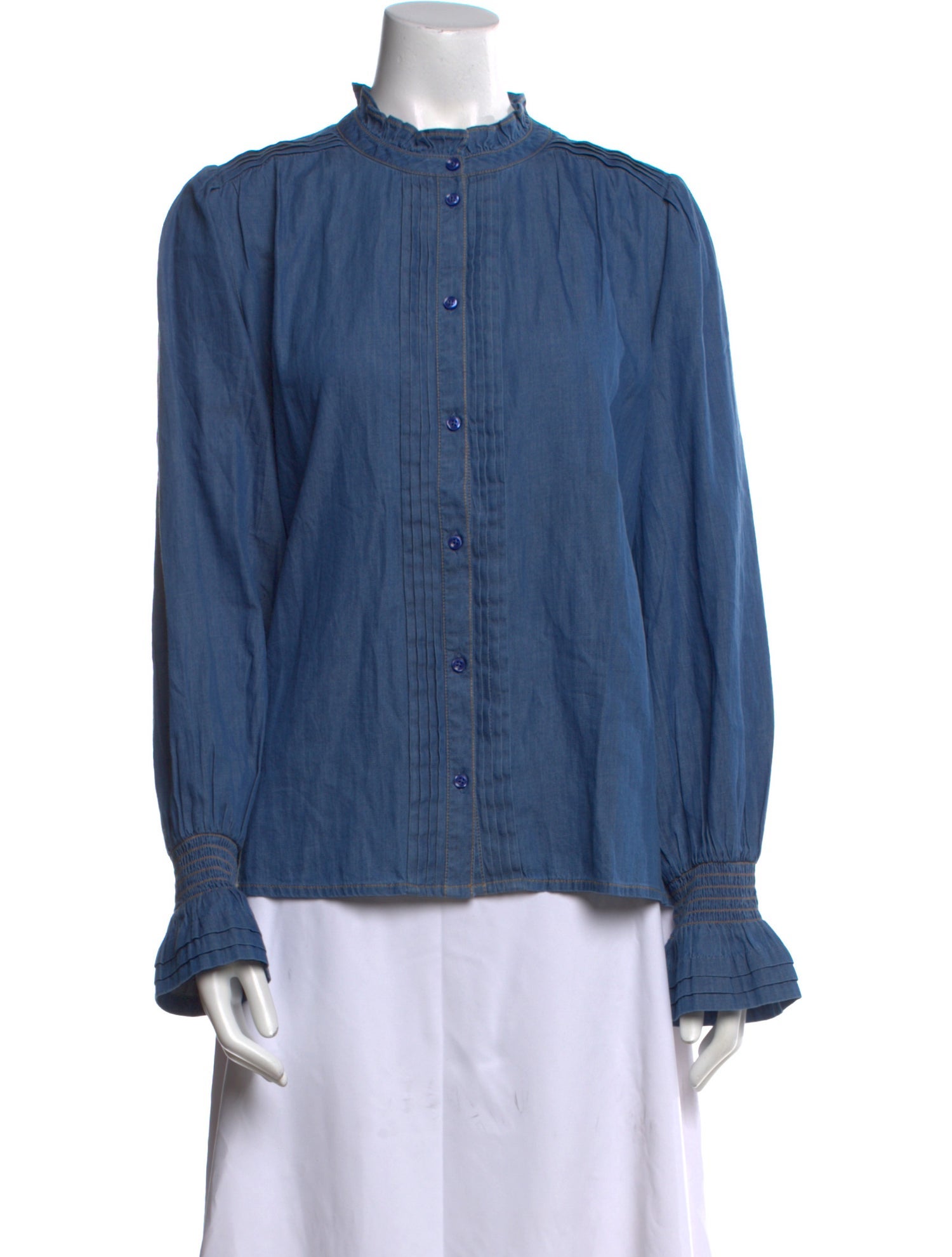 ME+EM Mock Neck Long Sleeve Button-Up Top