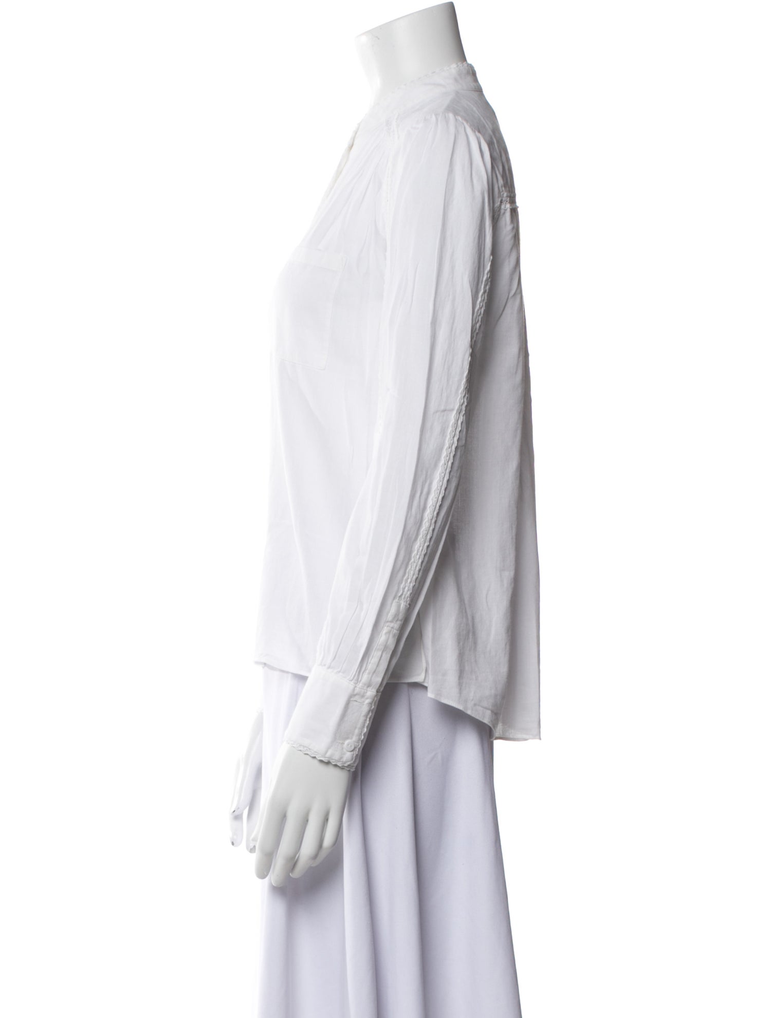 ME+EM Mock Neck Long Sleeve Button-Up Top