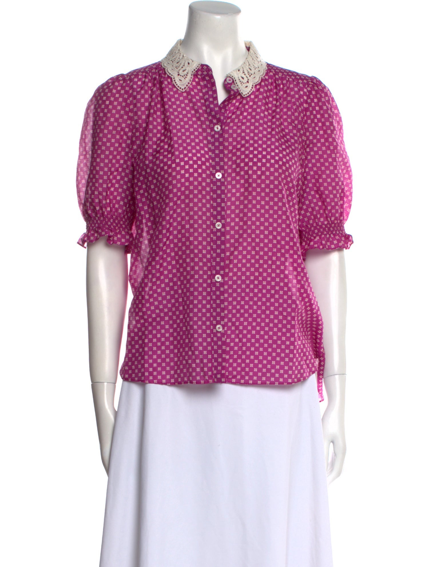 ME+EM Polka Dot Print Short Sleeve Button-Up Top w/ Tags