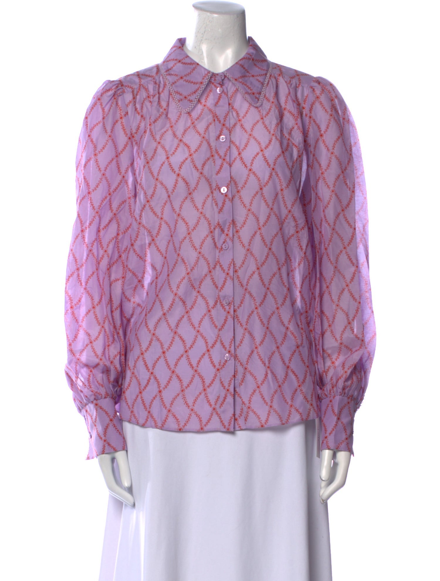 ME+EM Printed Long Sleeve Button-Up Top