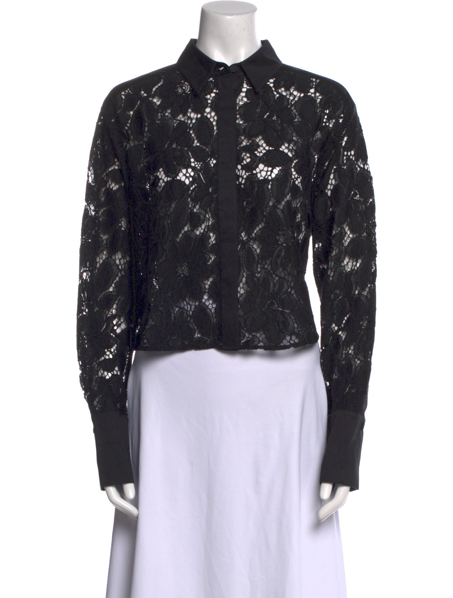 ME+EM Lace Pattern Long Sleeve Crop Top