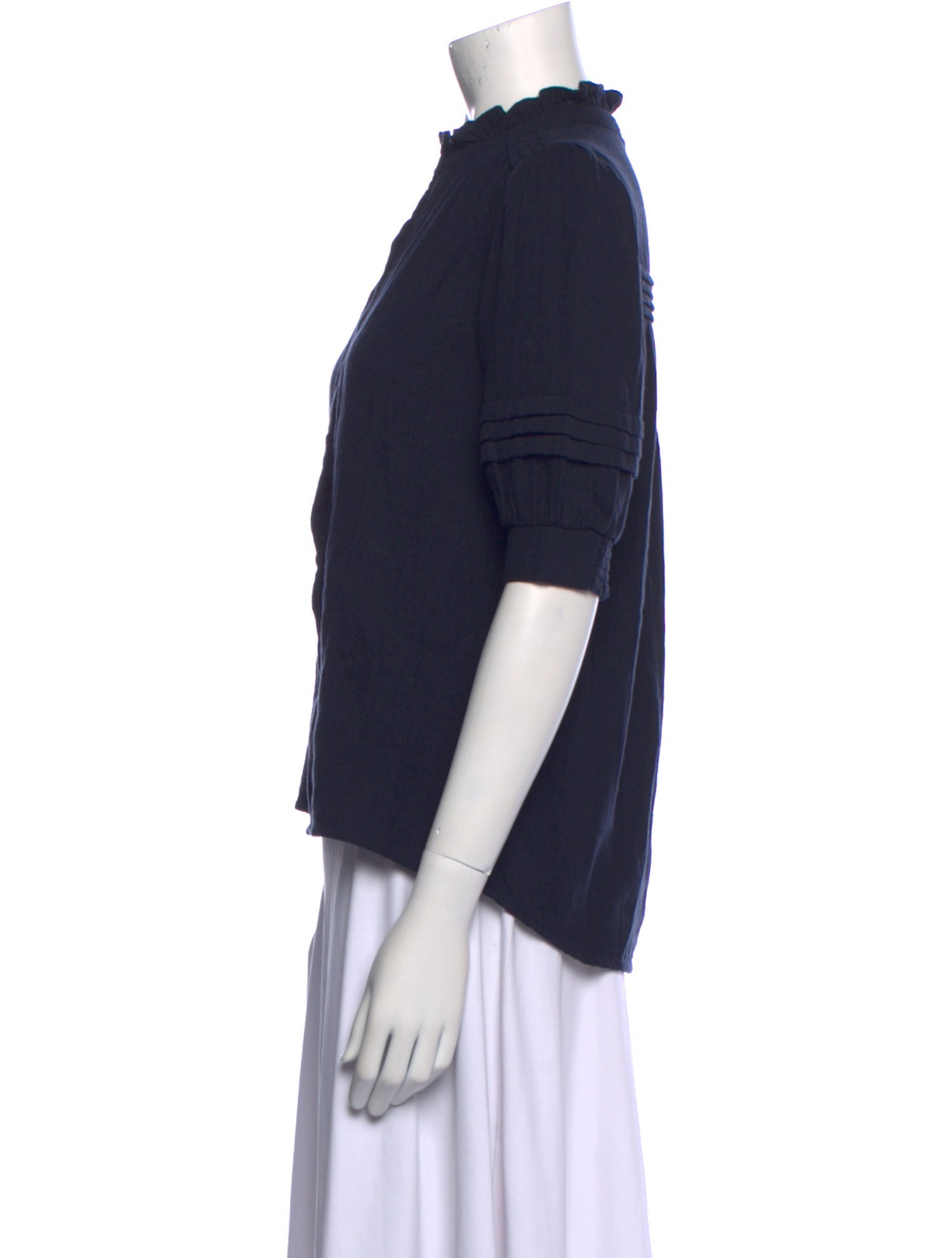 ME+EM Mock Neck Short Sleeve Button-Up Top