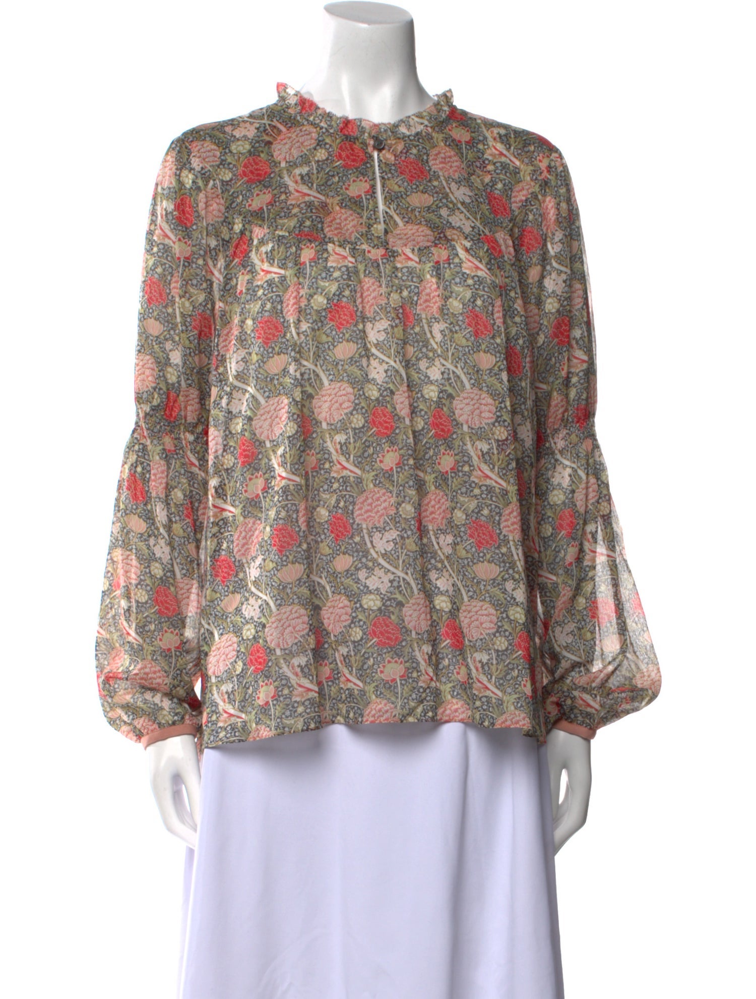 ME+EM Floral Print Mock Neck Blouse