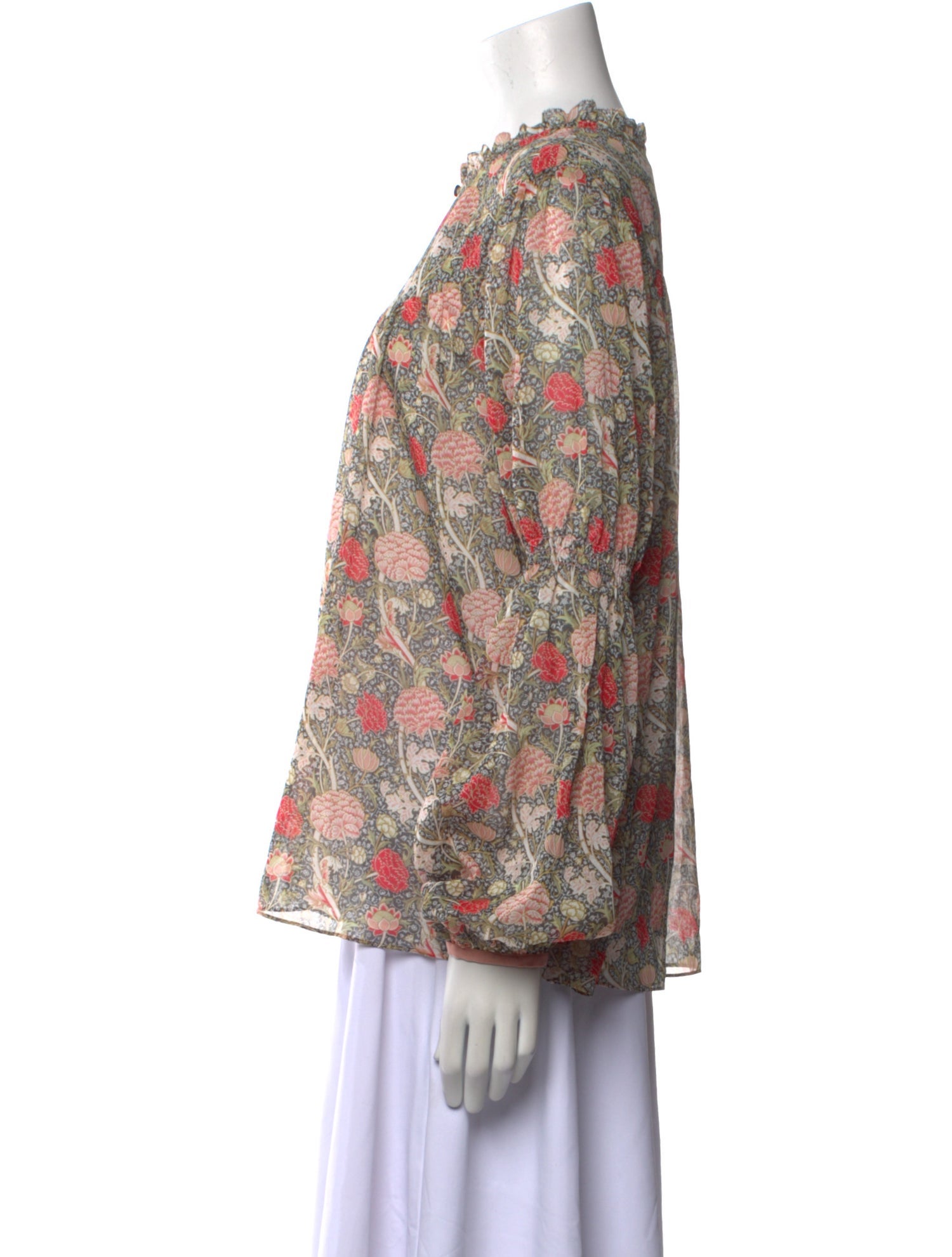 ME+EM Floral Print Mock Neck Blouse