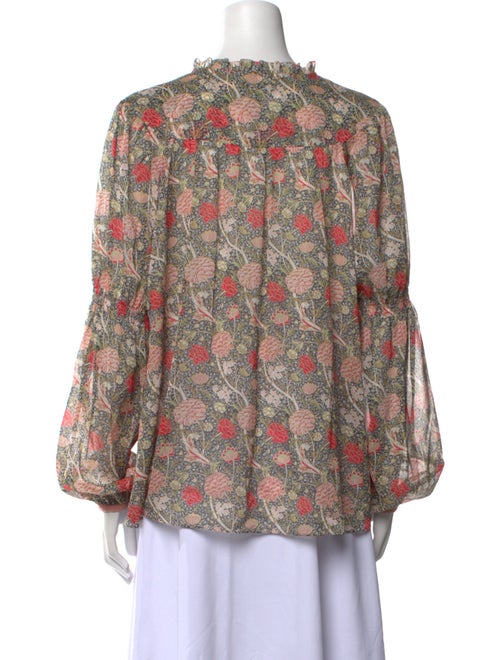 ME+EM Floral Print Mock Neck Blouse