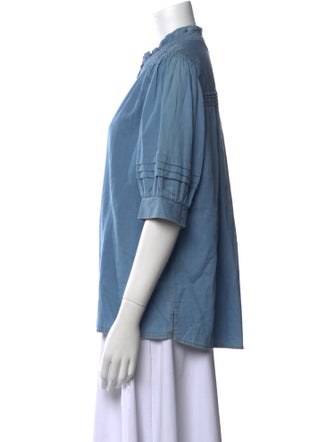 ME+EM Mock Neck Three-Quarter Sleeve Button-Up Top