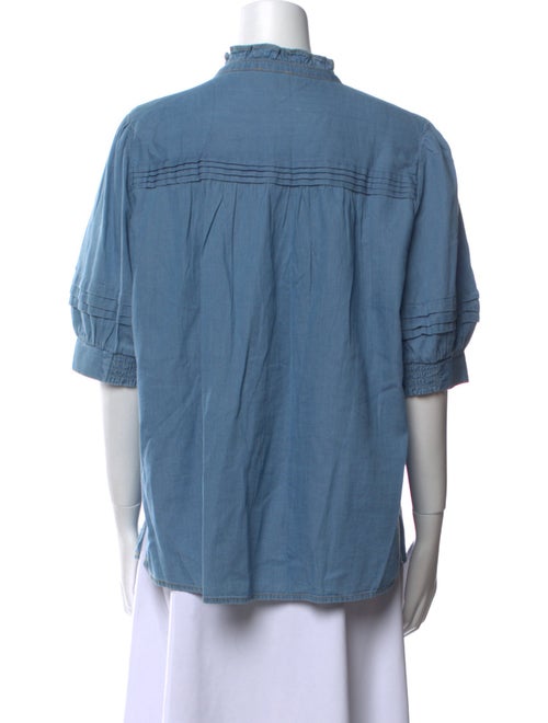 ME+EM Mock Neck Three-Quarter Sleeve Button-Up Top