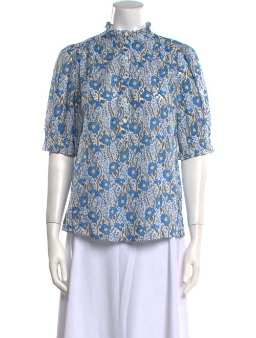 ME+EM Floral Print Mock Neck Blouse