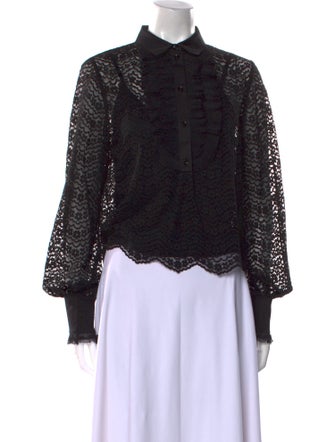 ME+EM Lace Pattern Long Sleeve Button-Up Top