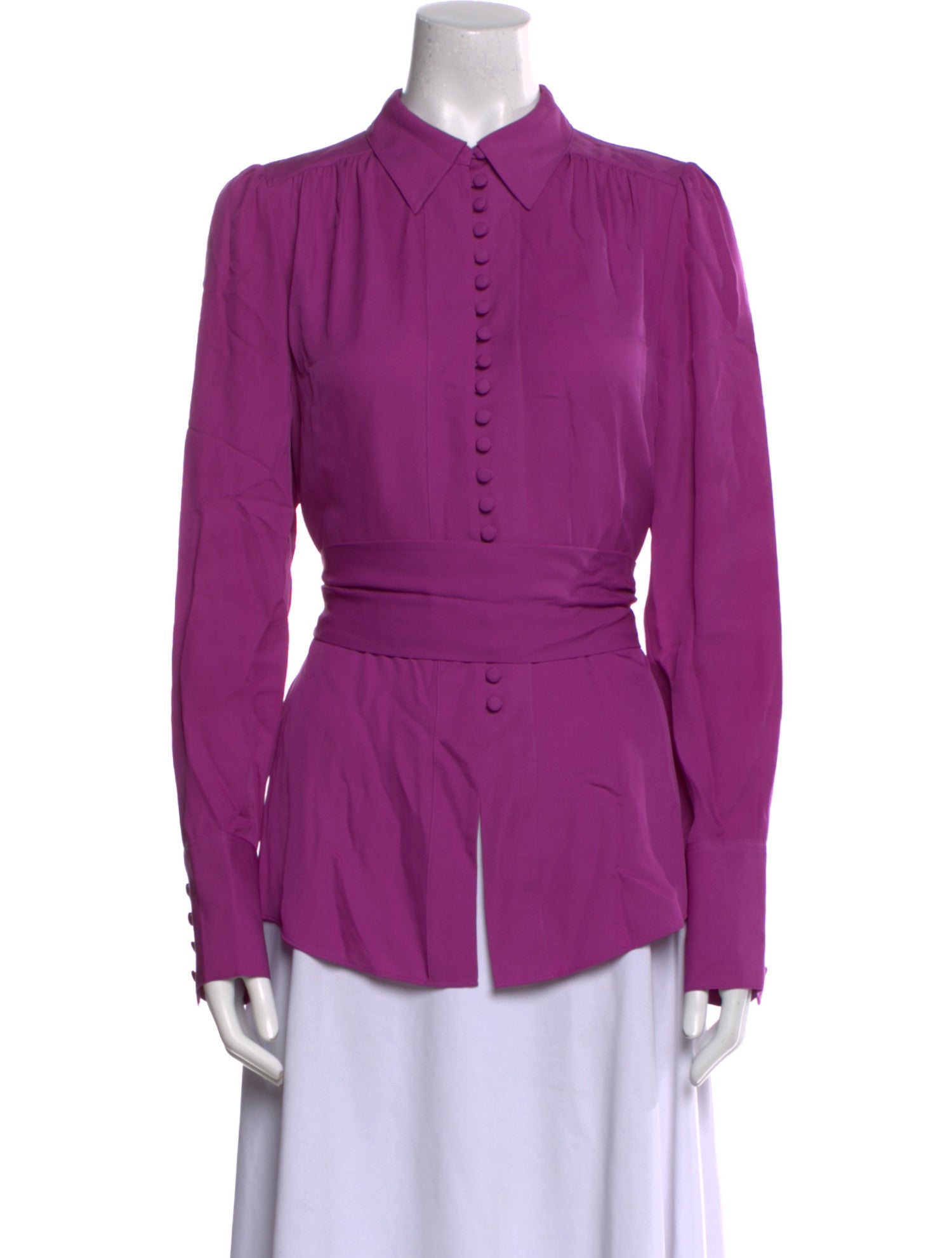 ME+EM Silk Long Sleeve Button-Up Top