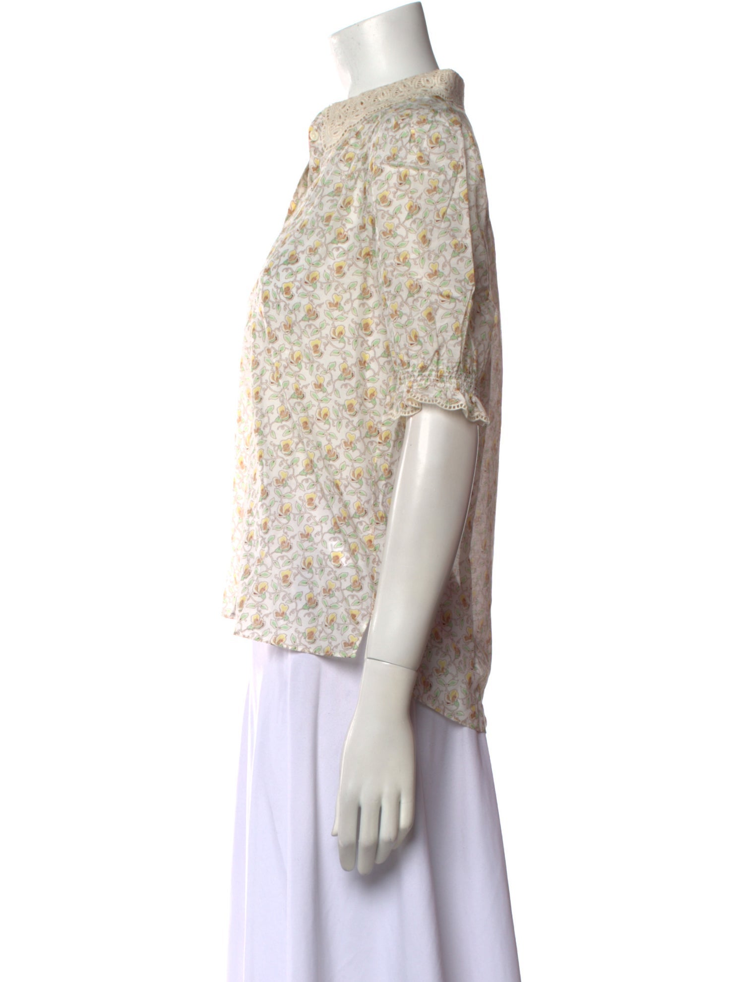 ME+EM Floral Print Mock Neck Button-Up Top