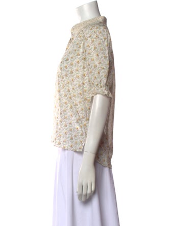 ME+EM Floral Print Mock Neck Button-Up Top