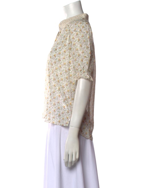 ME+EM Floral Print Mock Neck Button-Up Top