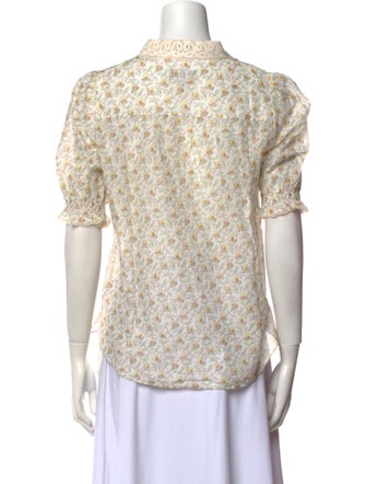 ME+EM Floral Print Mock Neck Button-Up Top