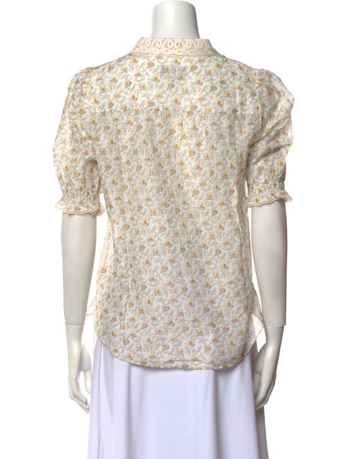 ME+EM Floral Print Mock Neck Button-Up Top