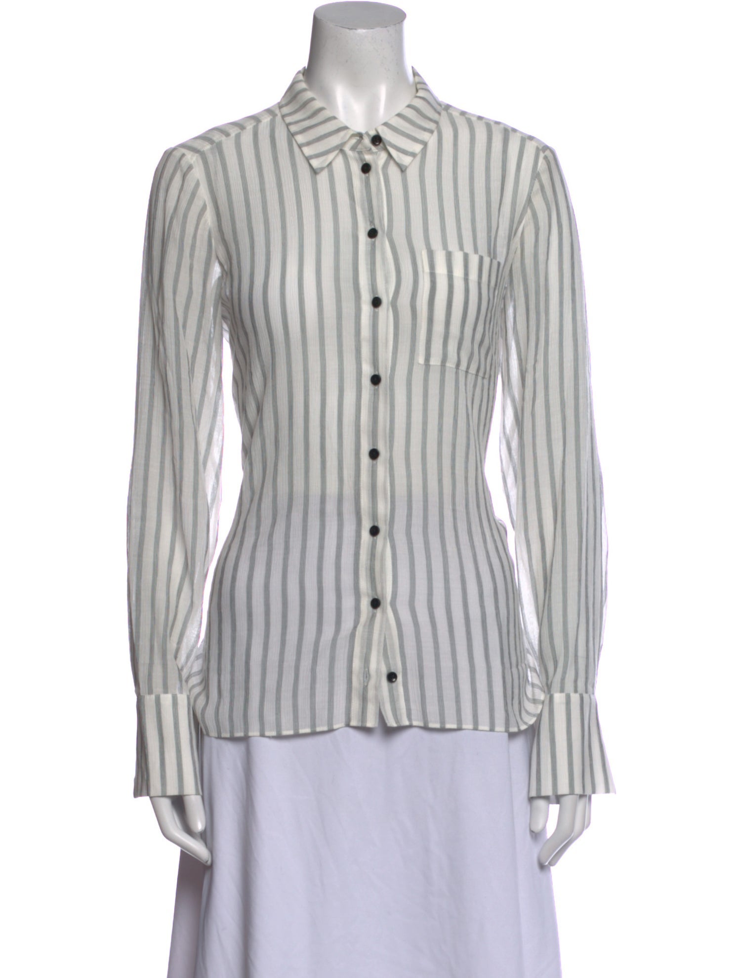 ME+EM Striped Long Sleeve Button-Up Top