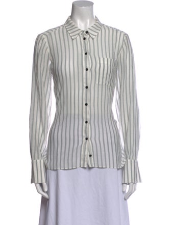 ME+EM Striped Long Sleeve Button-Up Top