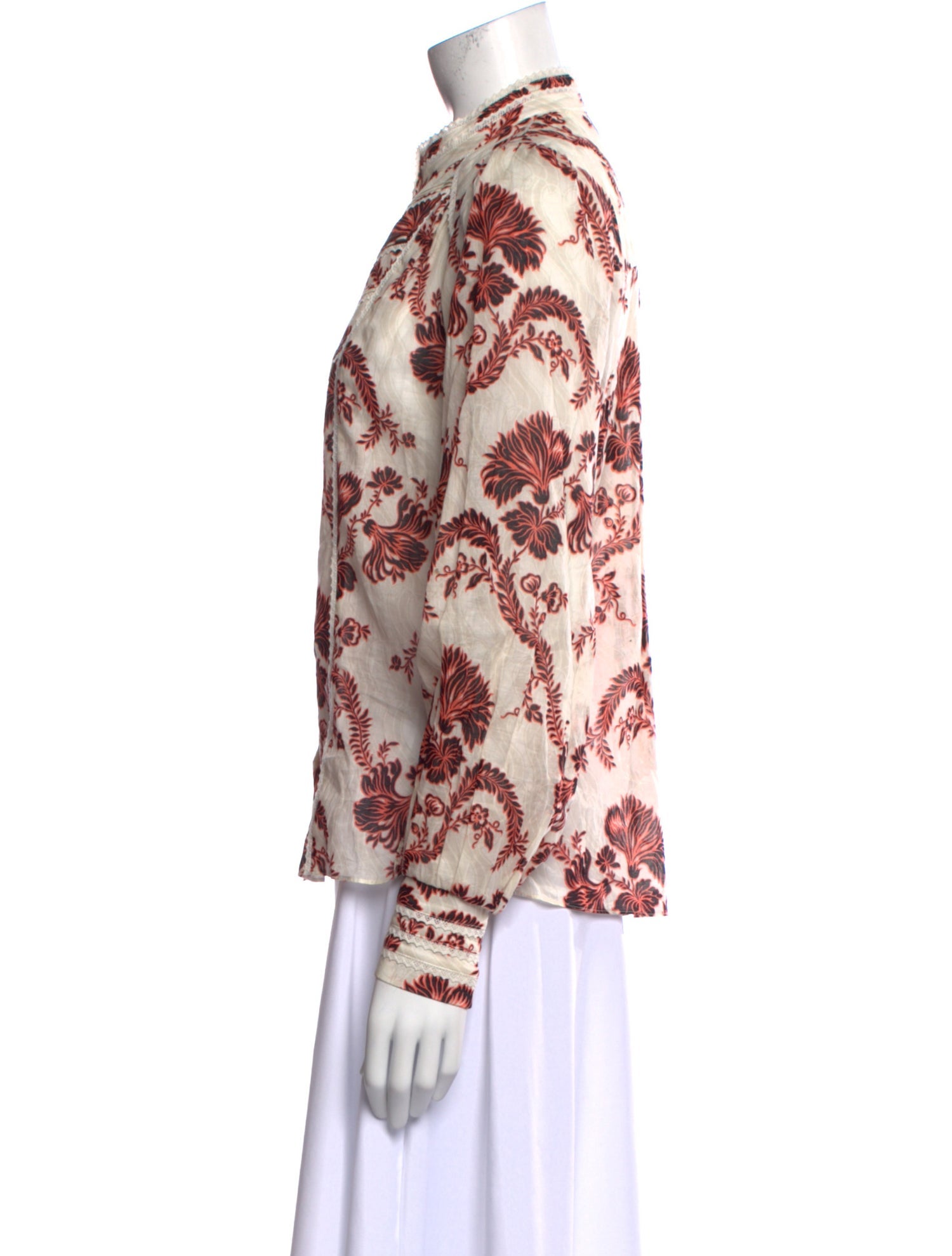 ME+EM Floral Print Mock Neck Blouse