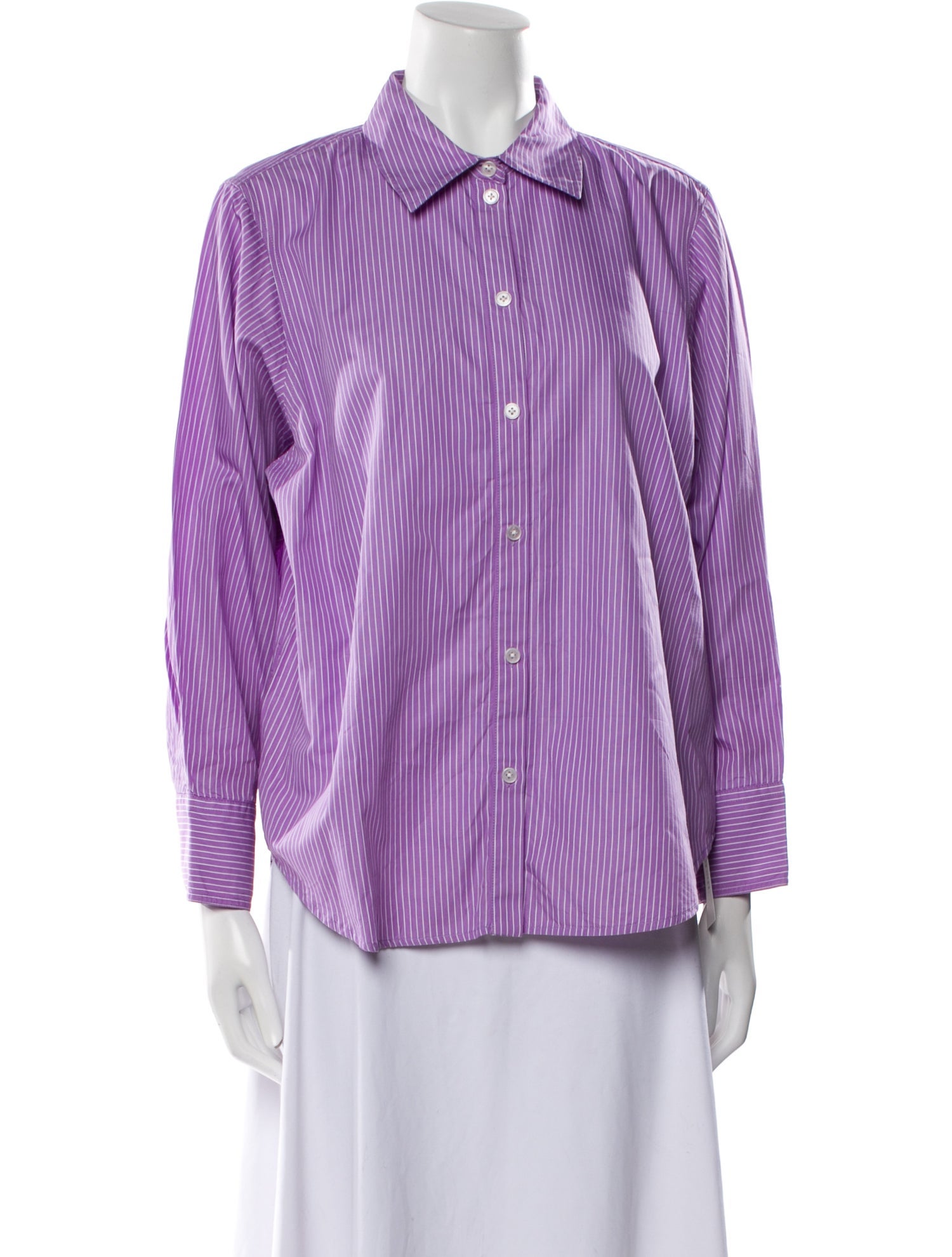 ME+EM Striped Long Sleeve Button-Up Top