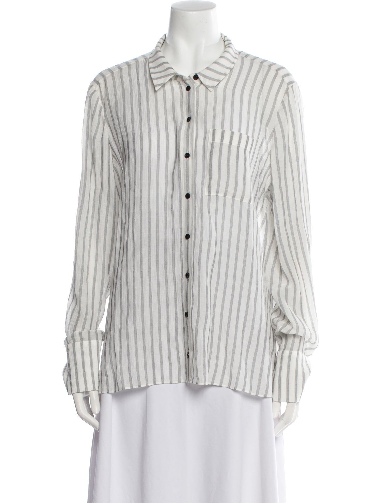 ME+EM Striped Long Sleeve Button-Up Top