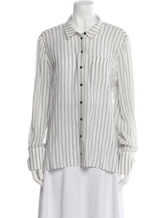 ME+EM Striped Long Sleeve Button-Up Top
