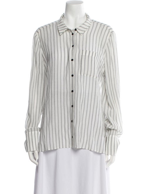 ME+EM Striped Long Sleeve Button-Up Top