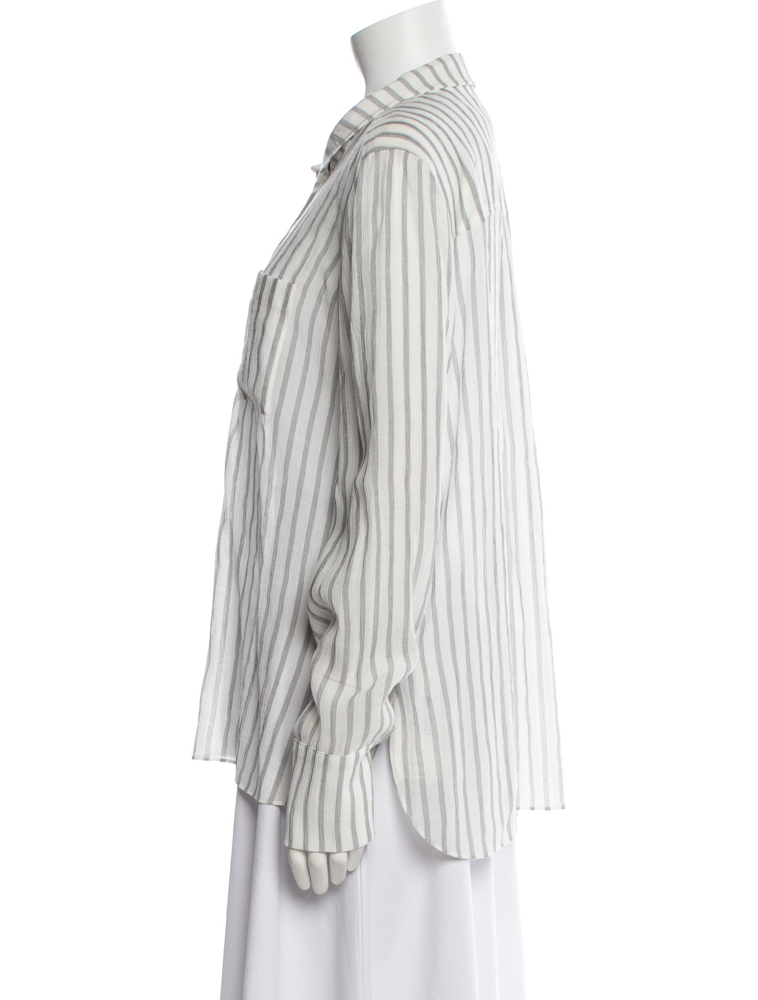 ME+EM Striped Long Sleeve Button-Up Top