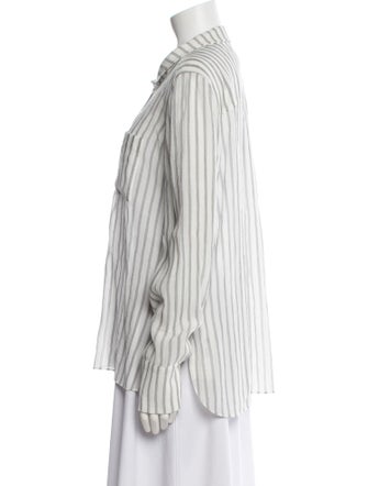ME+EM Striped Long Sleeve Button-Up Top