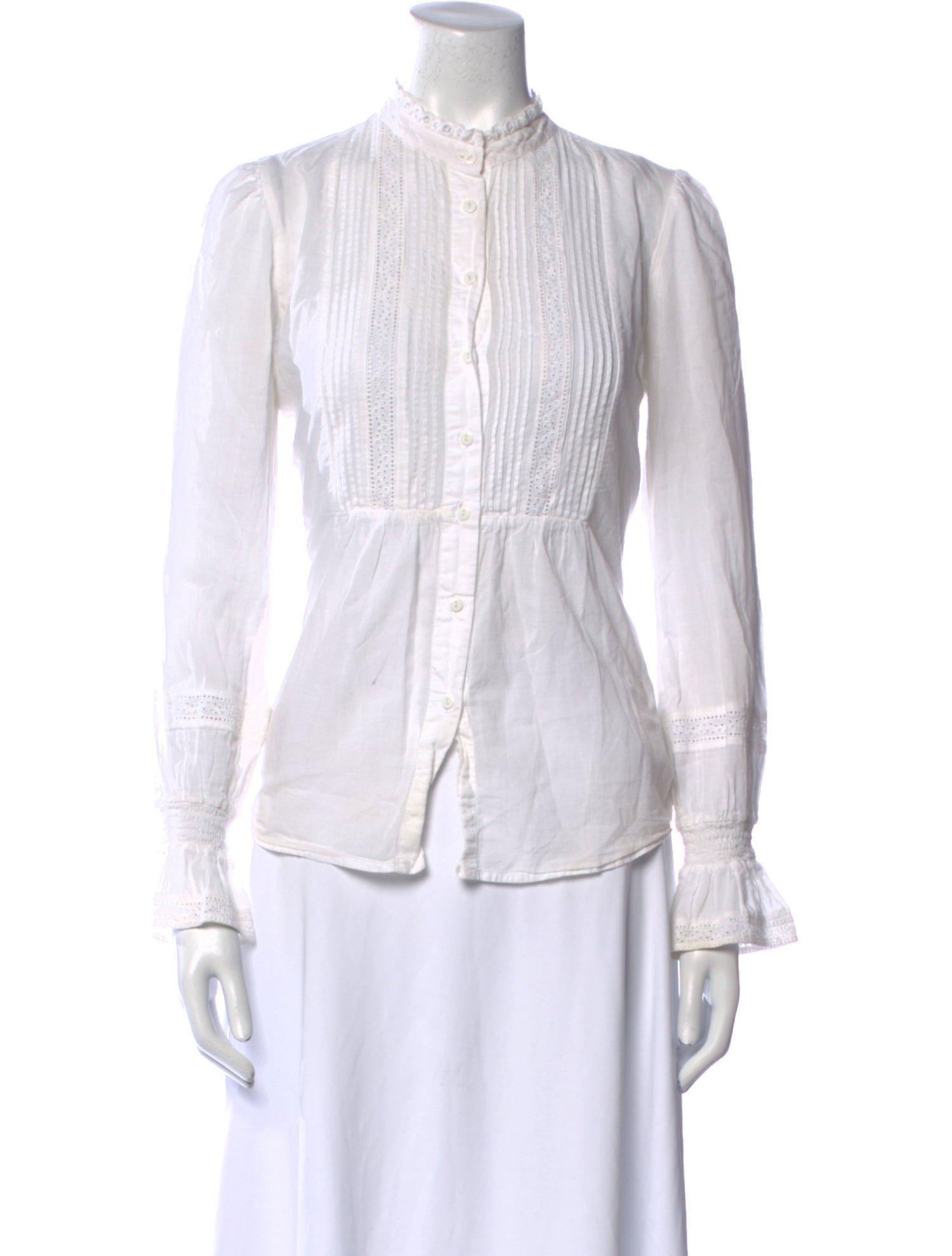 ME+EM Mock Neck Long Sleeve Button-Up Top