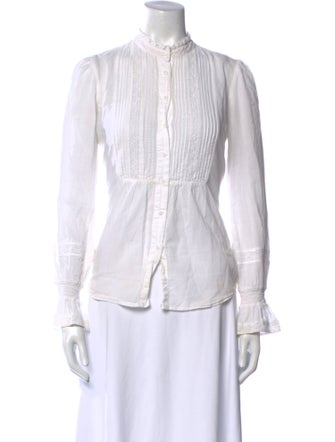 ME+EM Mock Neck Long Sleeve Button-Up Top