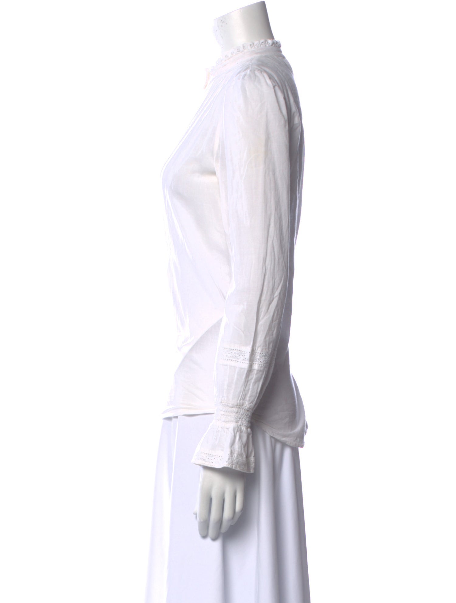 ME+EM Mock Neck Long Sleeve Button-Up Top