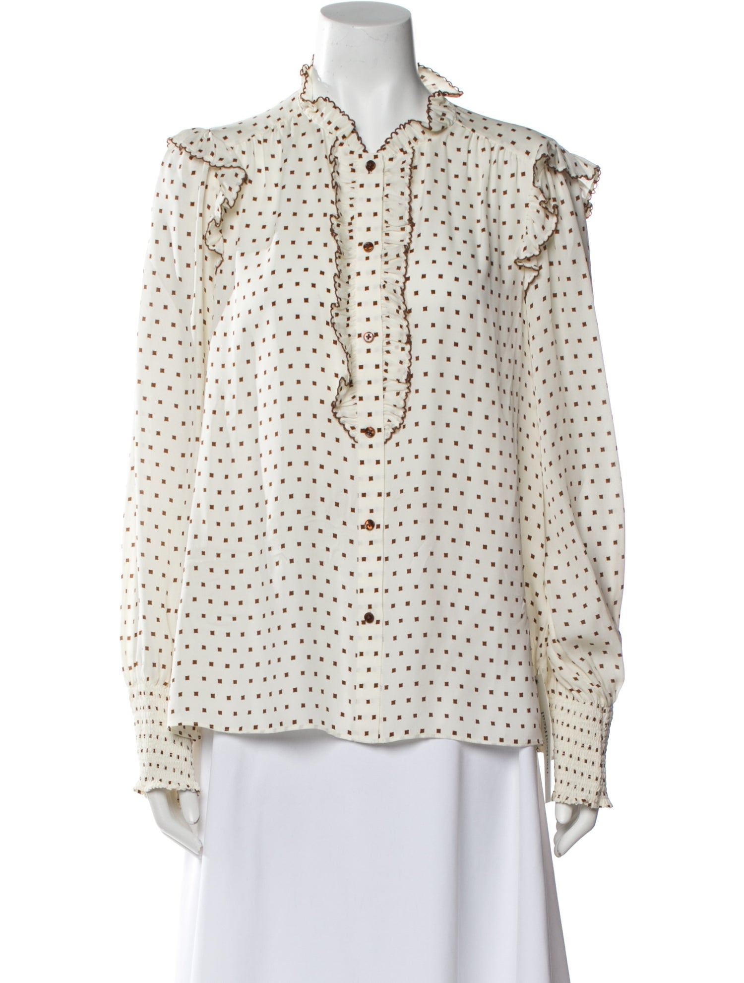 ME+EM Silk Printed Button-Up Top