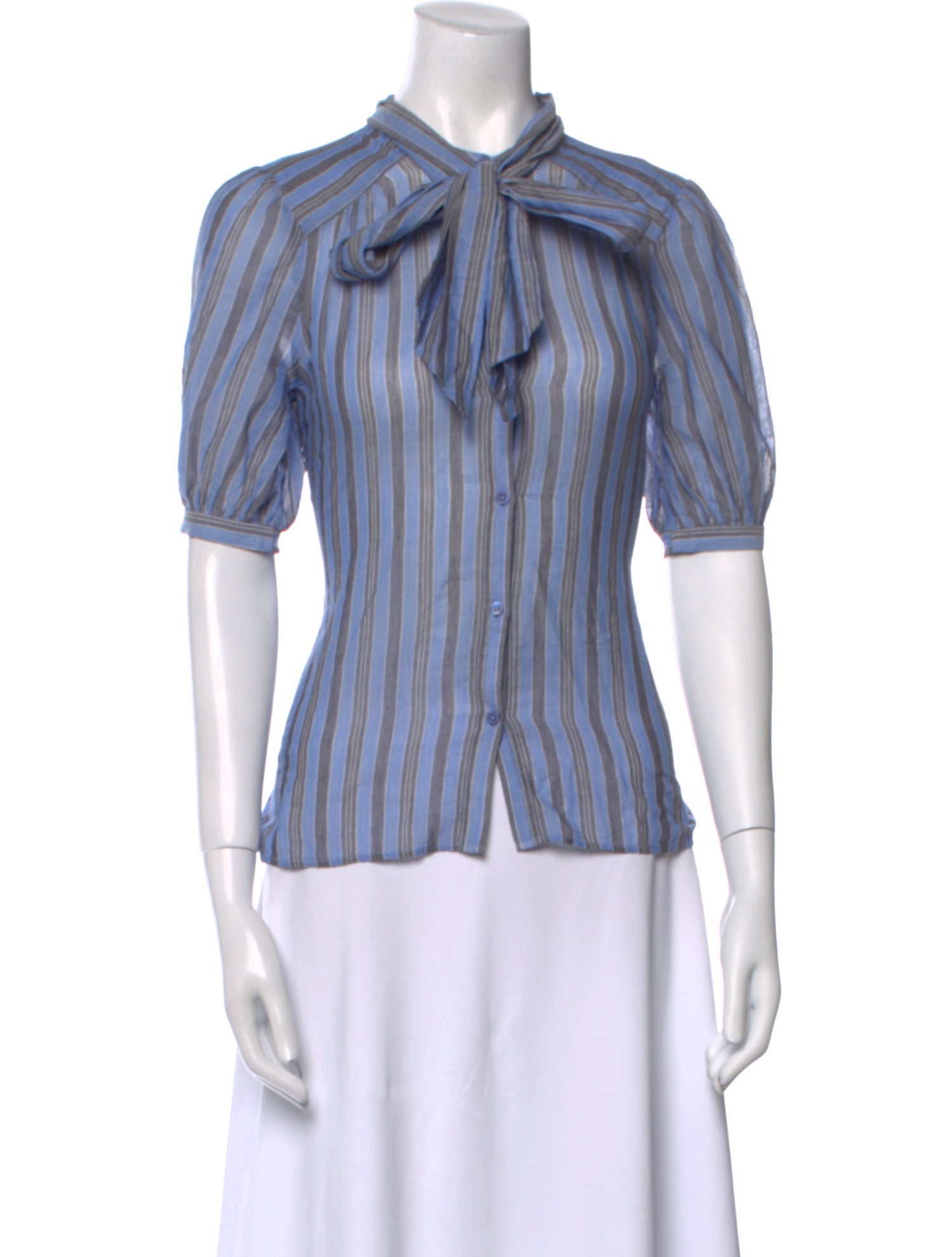 ME+EM Striped Short Sleeve Button-Up Top