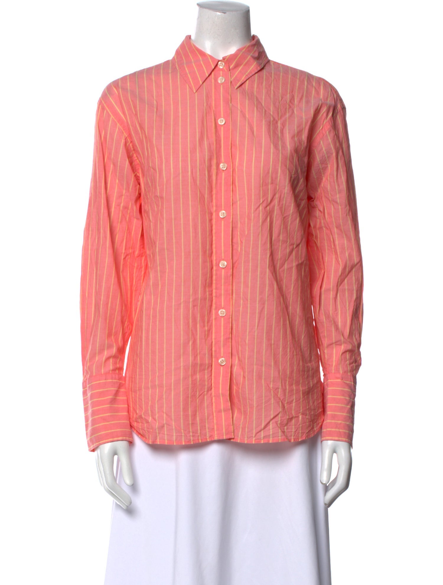 ME+EM Striped Long Sleeve Button-Up Top