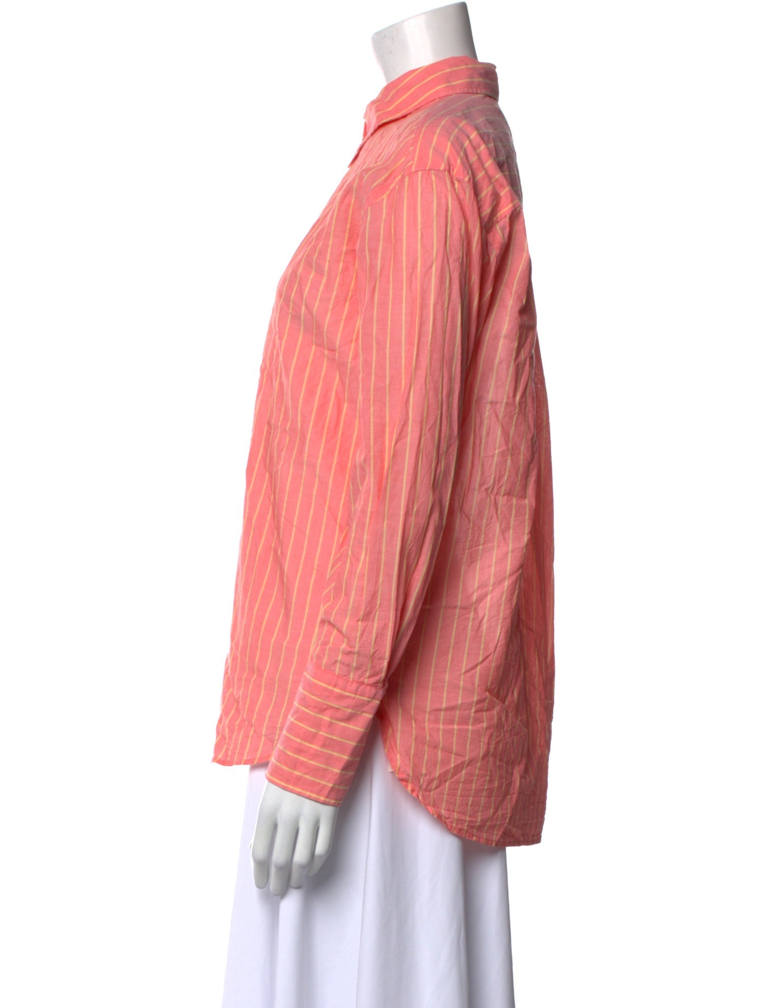 ME+EM Striped Long Sleeve Button-Up Top