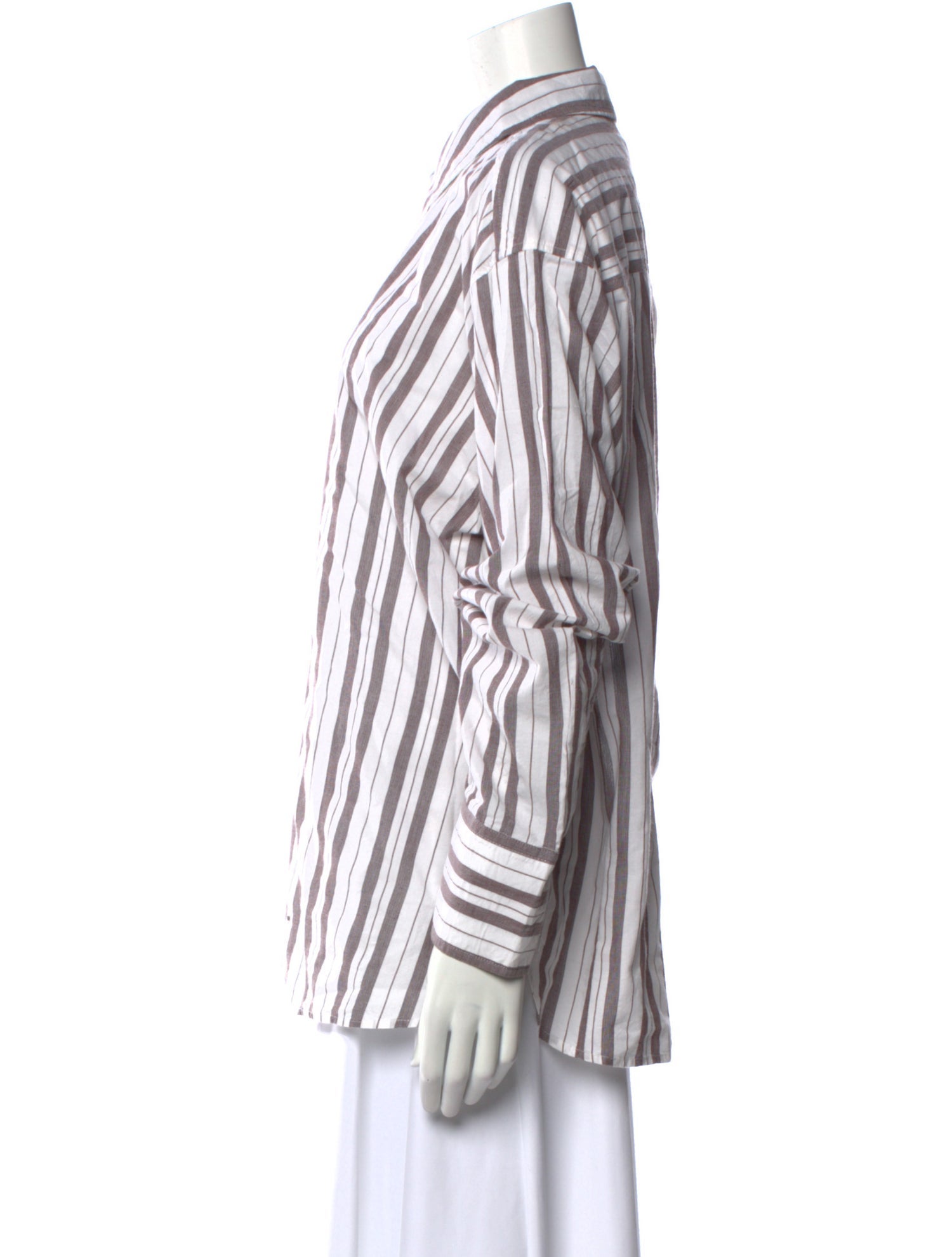 ME+EM Striped Long Sleeve Button-Up Top