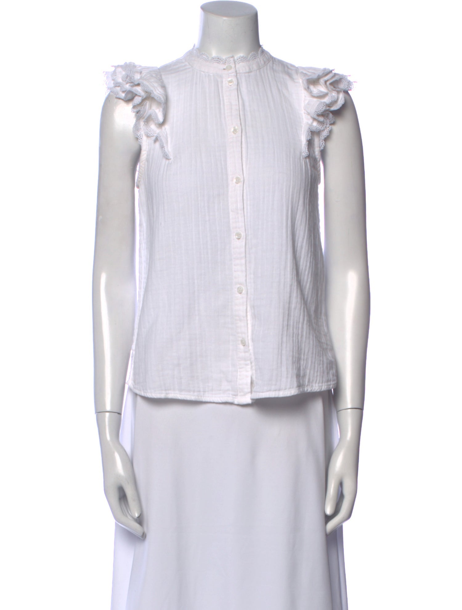 ME+EM Mock Neck Sleeveless Button-Up Top