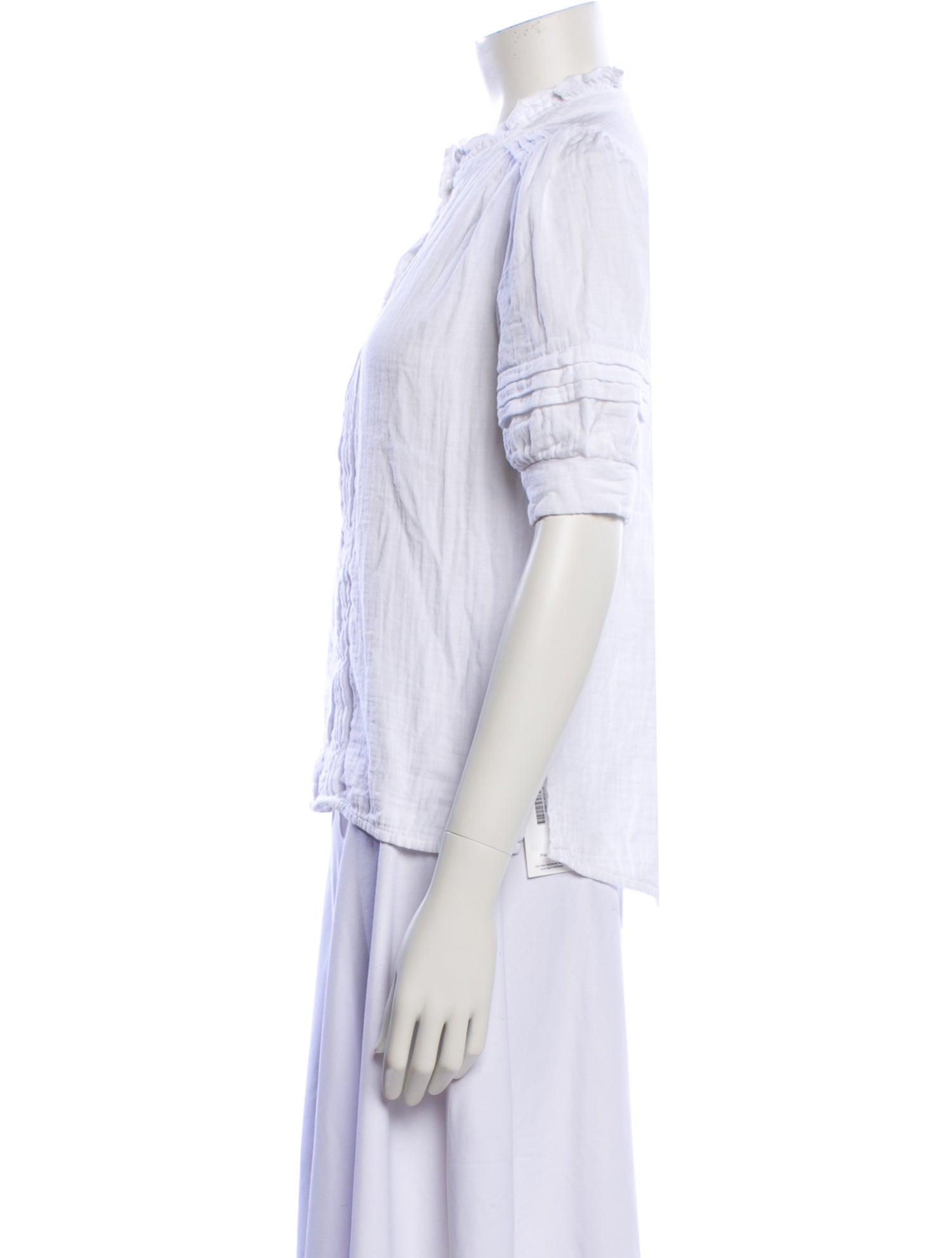 ME+EM Mock Neck Short Sleeve Button-Up Top