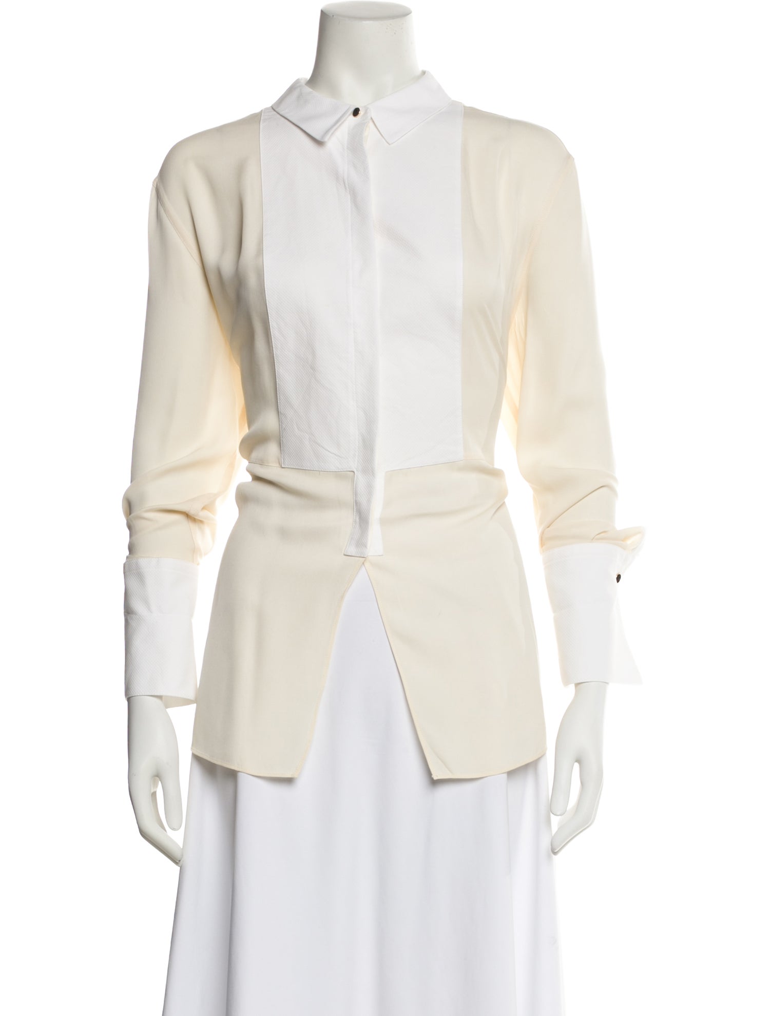 ME+EM Silk Long Sleeve Button-Up Top