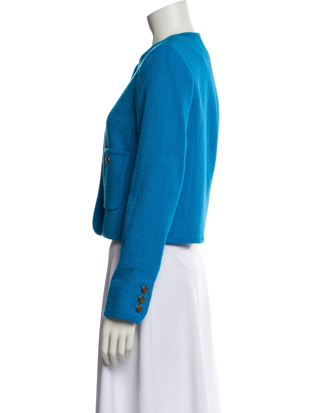 Me+Em Evening Jacket Blue Collarless Patch Pocket… - image 2