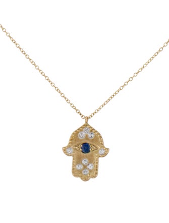 Meira T 14K Diamond & Sapphire Hamsa Pendant Necklace