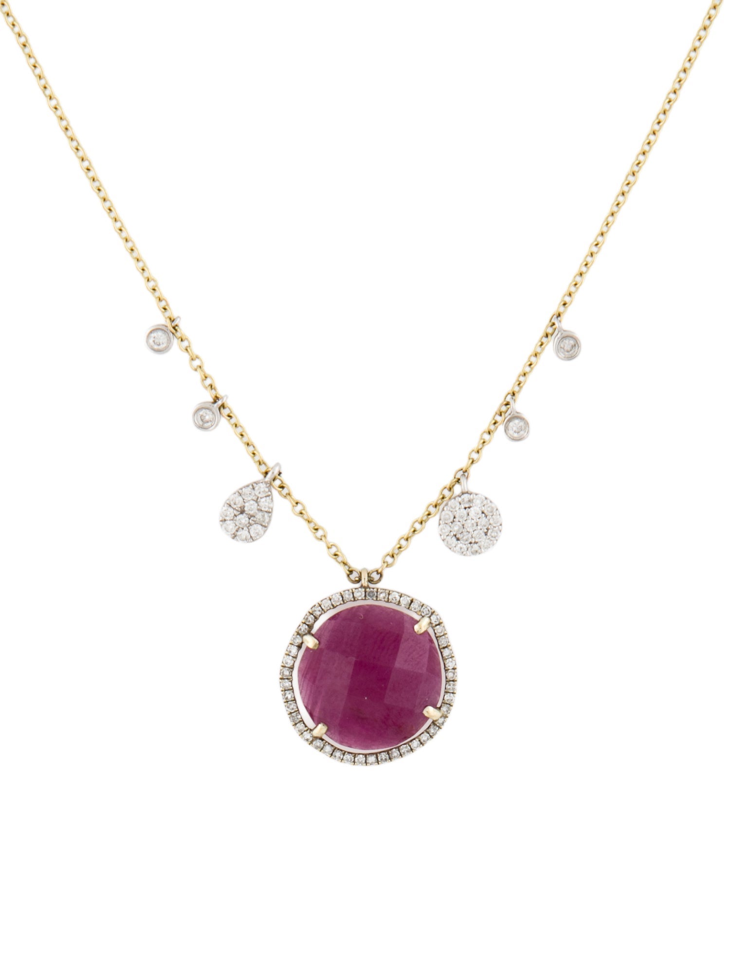 Meira T 14K Ruby & Diamond Halo Asymmetrical Necklace