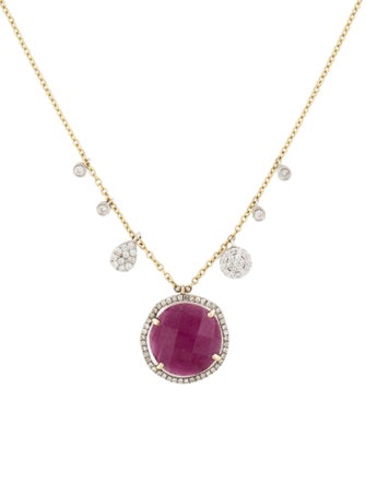 Meira T 14K Ruby & Diamond Halo Asymmetrical Necklace