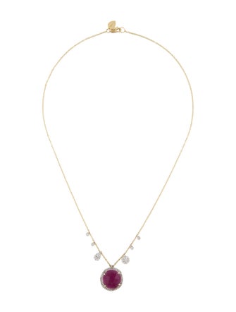 Meira T 14K Ruby & Diamond Halo Asymmetrical Necklace