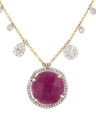 Meira T 14K Ruby & Diamond Halo Asymmetrical Necklace